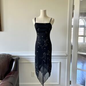 Y2K City Triangles black silver floral detail mesh midi dress S